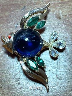 Trifari Blue Fish Brooch, Jelly Belly Des169172 Alfred Philippe 1952