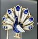 Trifari Blue & White Rare Crown Enamel Peacock Brooch Pre 1955 Alfred Phillipe