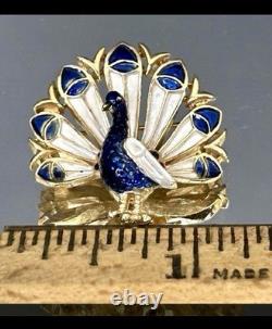 Trifari Blue & White Rare Crown Enamel Peacock Brooch Pre 1955 Alfred Phillipe