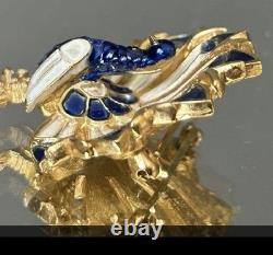 Trifari Blue & White Rare Crown Enamel Peacock Brooch Pre 1955 Alfred Phillipe