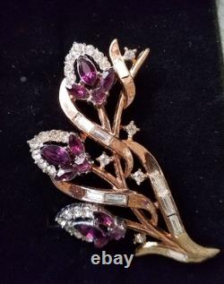 Trifari Clear Baguette and Purple Marquise Flower Alfred Philippe Brooch