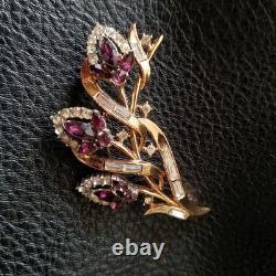 Trifari Clear Baguette and Purple Marquise Flower Alfred Philippe Brooch