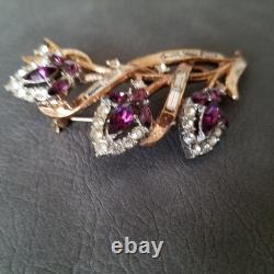 Trifari Clear Baguette and Purple Marquise Flower Alfred Philippe Brooch