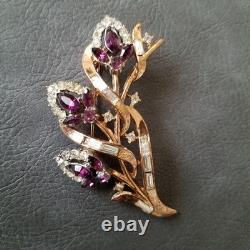 Trifari Clear Baguette and Purple Marquise Flower Alfred Philippe Brooch
