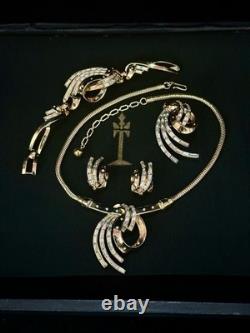 Trifari Comet 1953 Set Crystal Spangled Gold Alfred Philippe PAT PEND Box