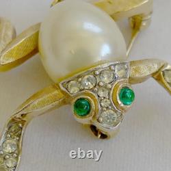 Trifari Crown Alfred Philippe Frog Brooch Pin Pearl Belly Rhinestones 1940's Vtg