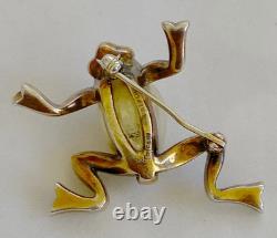Trifari Crown Alfred Philippe Frog Brooch Pin Pearl Belly Rhinestones 1940's Vtg