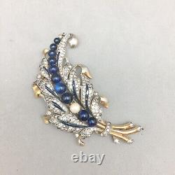 Trifari Crown Clip Pin A Philippe Empress Eugenie Series Cobalt Blue Glass Pearl