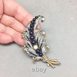 Trifari Crown Clip Pin A Philippe Empress Eugenie Series Cobalt Blue Glass Pearl