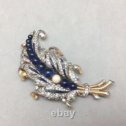 Trifari Crown Clip Pin A Philippe Empress Eugenie Series Cobalt Blue Glass Pearl