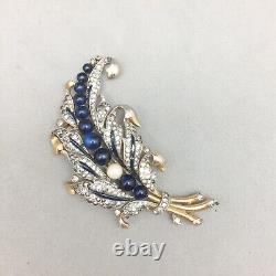 Trifari Crown Clip Pin A Philippe Empress Eugenie Series Cobalt Blue Glass Pearl