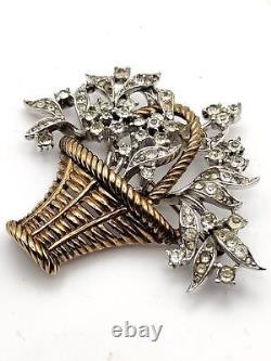 Trifari Diamante Flower Basket Brooch Alfred Philippe Pat Pend 1950's