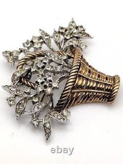 Trifari Diamante Flower Basket Brooch Alfred Philippe Pat Pend 1950's