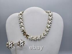 Trifari Faux Coral Necklace Earrings Set Alfred Philippe Des Pat Pend Milk Glass
