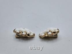 Trifari Faux Coral Necklace Earrings Set Alfred Philippe Des Pat Pend Milk Glass