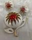 Trifari Flower Brooch Pin Earrings Red White Enamel Set Rare