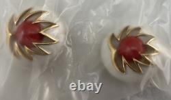 Trifari Flower Brooch Pin Earrings Red White Enamel Set Rare