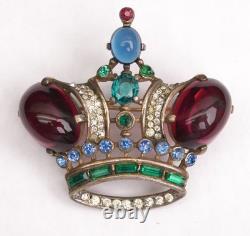 Trifari Jeweled Crown Jelly Rhinestone Vintage Brooch Alfred Philippe 137542