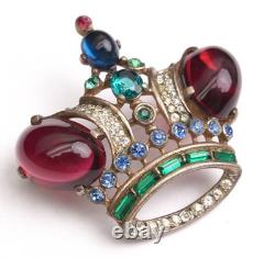 Trifari Jeweled Crown Jelly Rhinestone Vintage Brooch Alfred Philippe 137542