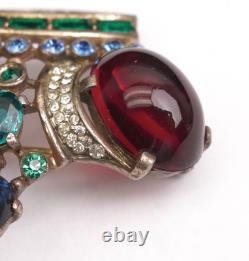 Trifari Jeweled Crown Jelly Rhinestone Vintage Brooch Alfred Philippe 137542