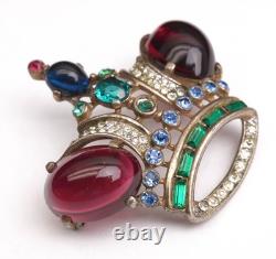 Trifari Jeweled Crown Jelly Rhinestone Vintage Brooch Alfred Philippe 137542