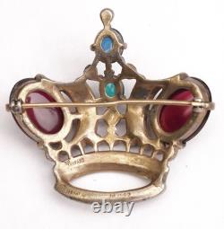 Trifari Jeweled Crown Jelly Rhinestone Vintage Brooch Alfred Philippe 137542