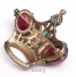 Trifari Jeweled Crown Jelly Rhinestone Vintage Brooch Alfred Philippe 137542