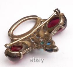 Trifari Jeweled Crown Jelly Rhinestone Vintage Brooch Alfred Philippe 137542