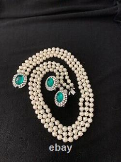 Trifari Jewels of India Alfred Philippe Necklace Faux Flawed Emerald with Earrings