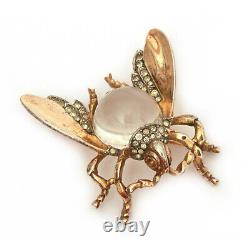 Trifari Large Sterling Jelly Belly Fly Pin, Alfred Philippe, MISSING EYE STONES