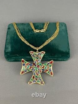 Trifari MODERN MOSAICS Multi-Color Maltese Cross Pendant Necklace c. 1966