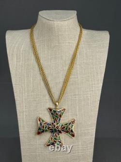 Trifari MODERN MOSAICS Multi-Color Maltese Cross Pendant Necklace c. 1966