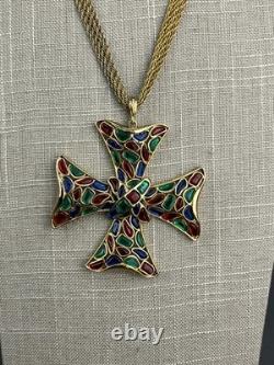 Trifari MODERN MOSAICS Multi-Color Maltese Cross Pendant Necklace c. 1966