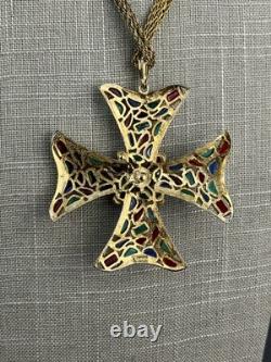 Trifari MODERN MOSAICS Multi-Color Maltese Cross Pendant Necklace c. 1966