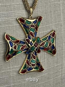 Trifari MODERN MOSAICS Multi-Color Maltese Cross Pendant Necklace c. 1966