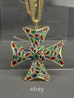 Trifari MODERN MOSAICS Multi-Color Maltese Cross Pendant Necklace c. 1966