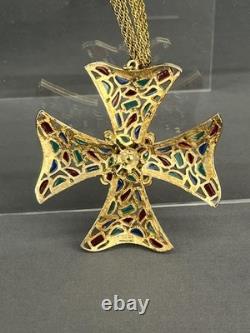 Trifari MODERN MOSAICS Multi-Color Maltese Cross Pendant Necklace c. 1966