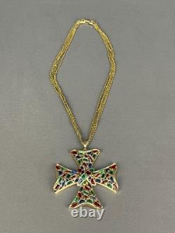 Trifari MODERN MOSAICS Multi-Color Maltese Cross Pendant Necklace c. 1966