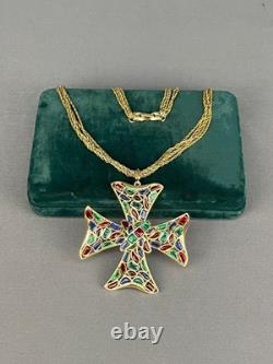 Trifari MODERN MOSAICS Multi-Color Maltese Cross Pendant Necklace c. 1966