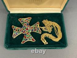 Trifari MODERN MOSAICS Multi-Color Maltese Cross Pendant Necklace c. 1966