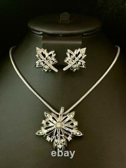 Trifari Maple Leaf Set 1949 Rhodium Baguettes PAT PEND withBox