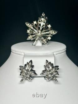 Trifari Maple Leaf Set 1949 Rhodium Baguettes PAT PEND withBox