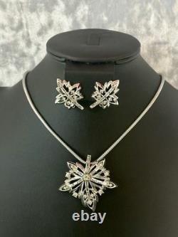 Trifari Maple Leaf Set 1949 Rhodium Baguettes PAT PEND withBox