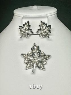 Trifari Maple Leaf Set 1949 Rhodium Baguettes PAT PEND withBox