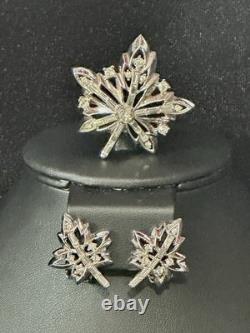 Trifari Maple Leaf Set 1949 Rhodium Baguettes PAT PEND withBox