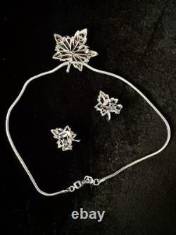Trifari Maple Leaf Set 1949 Rhodium Baguettes PAT PEND withBox