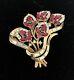 Trifari Pat Pending Rare Alfred Philippe Multi Flower Red Rhinestone Brooch