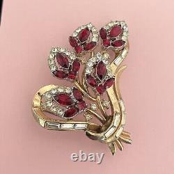 Trifari Pat Pending Rare Alfred Philippe Multi Flower Red Rhinestone Brooch