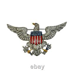 Trifari Patriotic Eagle Brooch Alfred Philippe Enamel Pave Large Book Piece