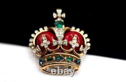 Trifari Philippe 1953 Coronation Gems Rhinestone & Red Enamel Royal Crown Brooch